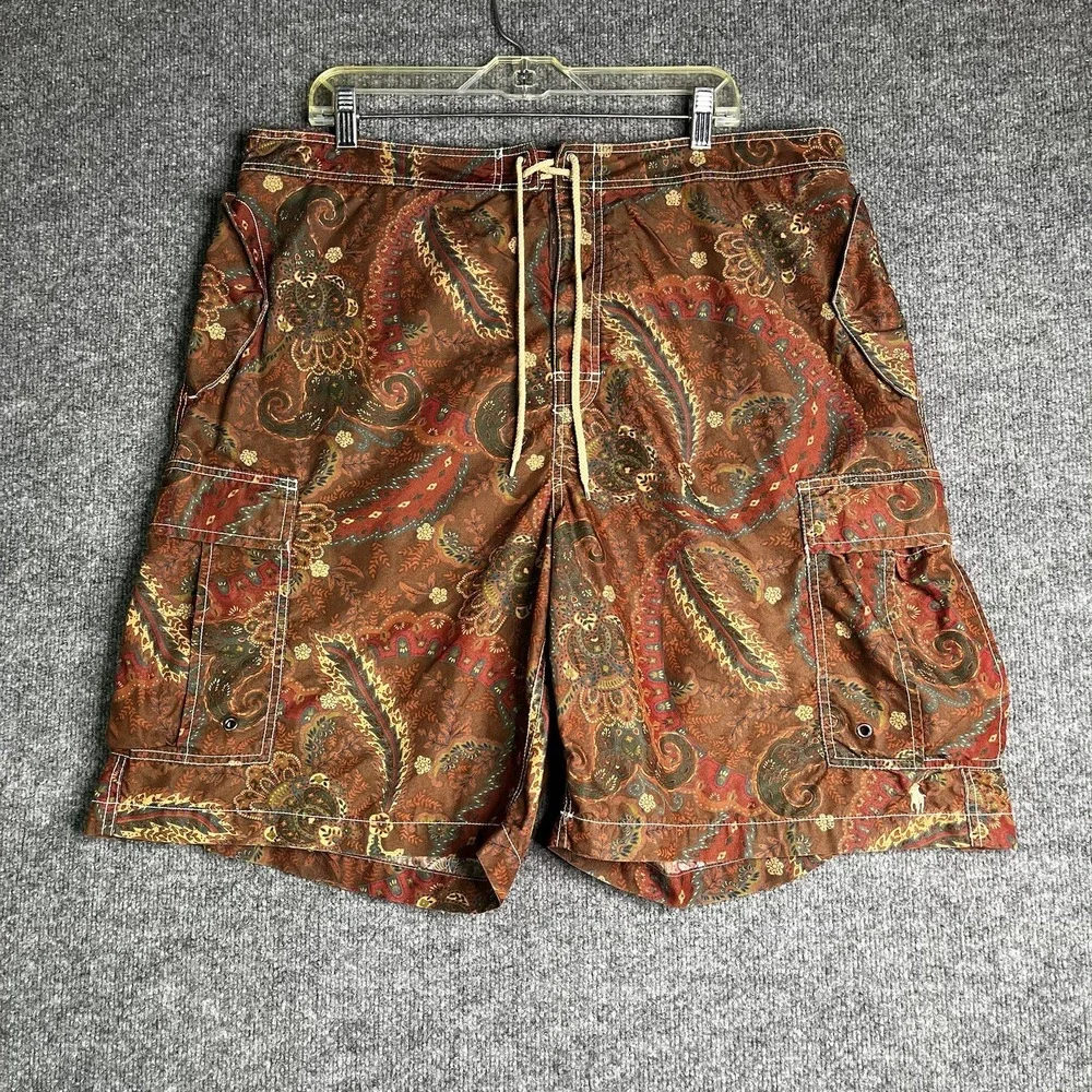 Polo Ralph Lauren Board Shorts Mens 40 Paisley Drawstrings Classic Pony‎ Logo